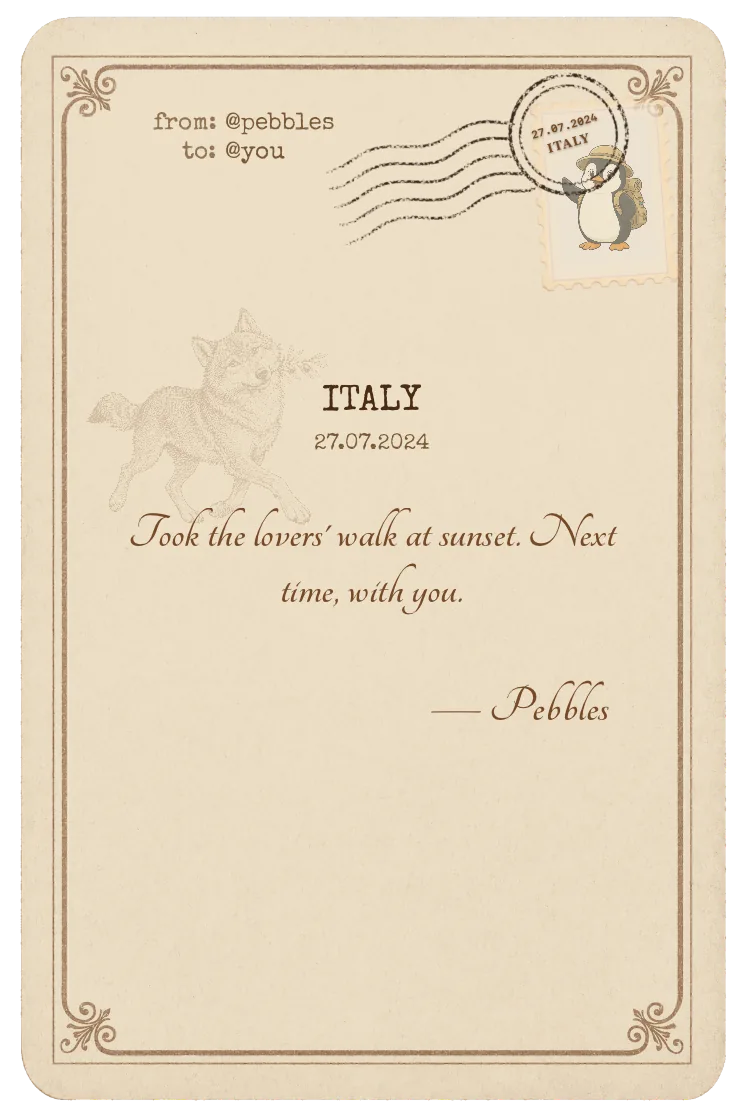 The writing side of the postcard, with a handwritten note